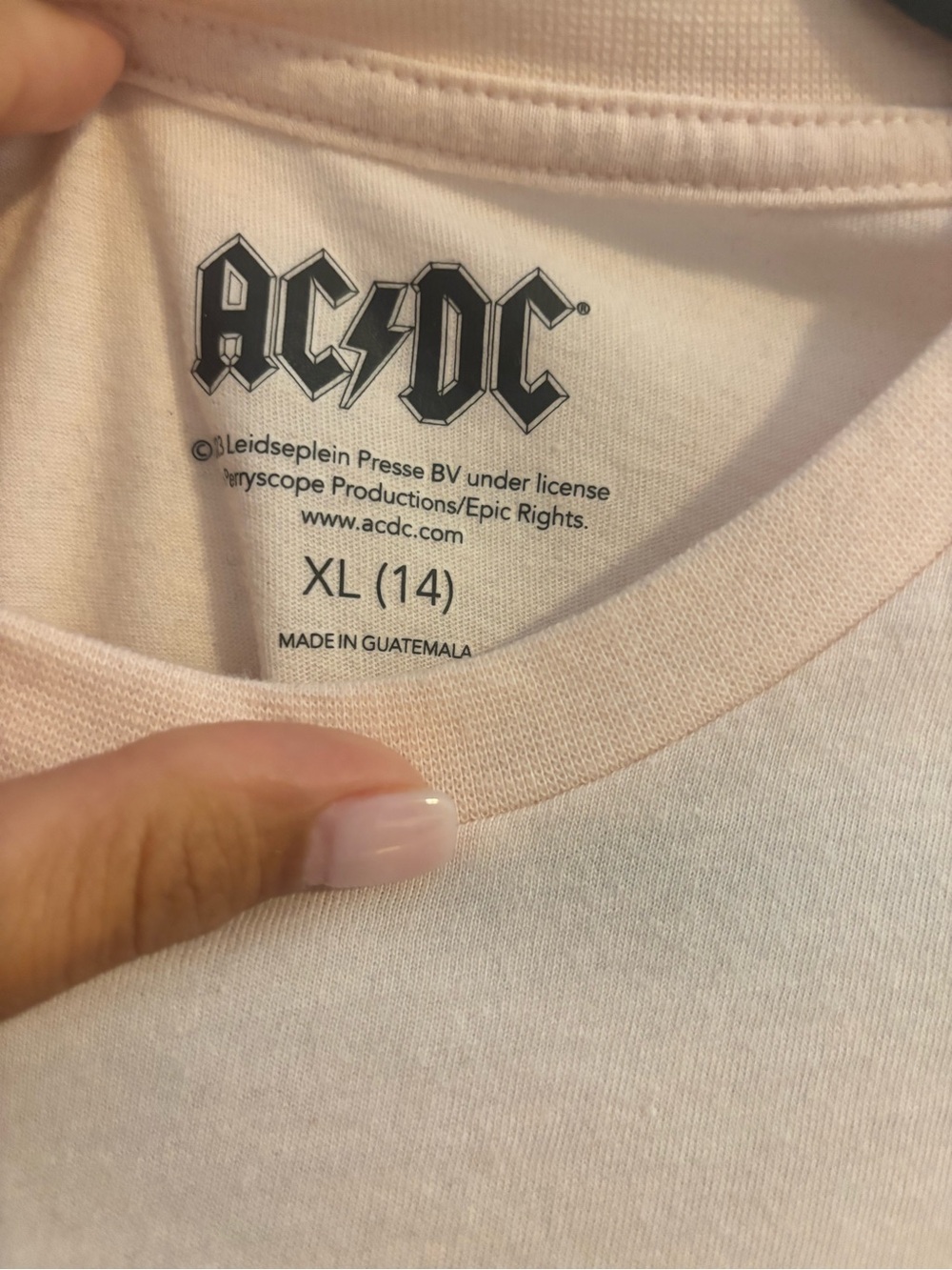 AC/DC Kids' Pink Lightning Bolt Graphic Long Sleeve Shirt size XL - Picture 2 of 3